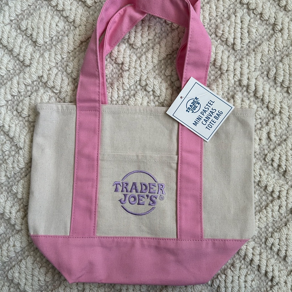 Mini Trader Joe’s Pastel Canvas Tote Bag - Pink, teal, Blue, Purple bundle - Picture 2 of 7